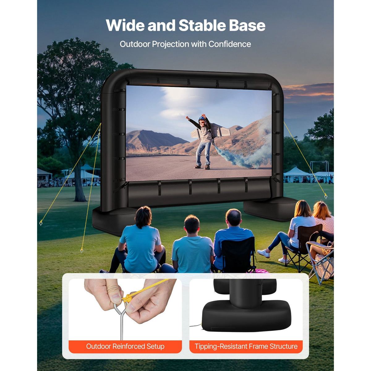 14FT 16:9 Inflatable Movie Screen, 600D Washable Outdoor Projection Screen with Storage Bag for Home Theater & Theme Party