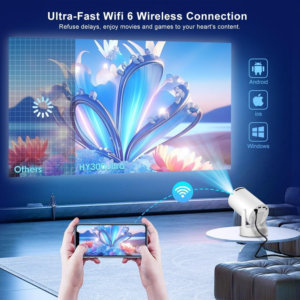 Mini Projector 4K, WiFi & Bluetooth 5.4, Built-in Apps, Auto Keystone