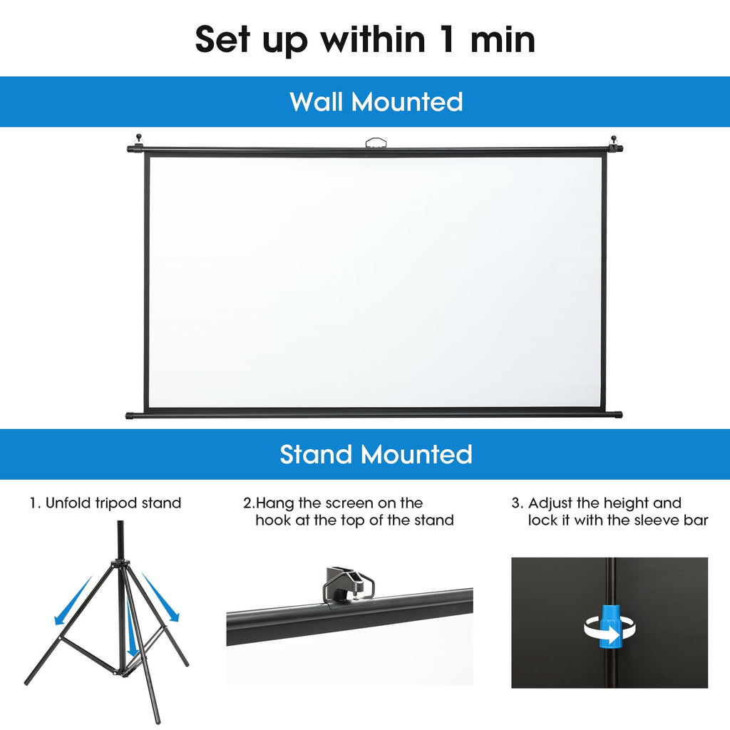 SCREENMAX Outdoor Projector Screen with Stand, 80 inch 16:9 4K HD Wrinkle-Free and Foldable Projection Screens for Outdoor Indoor