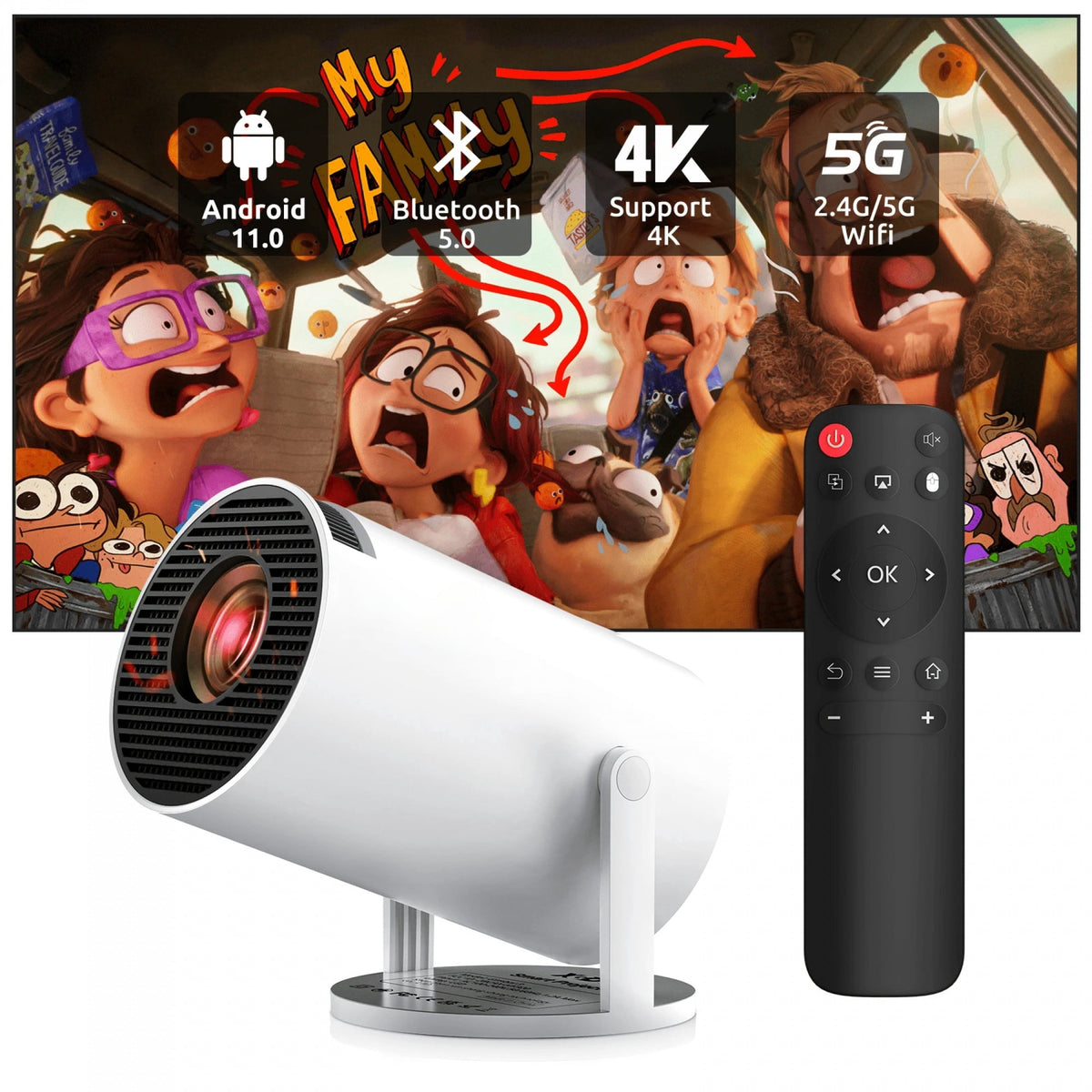 4K Projector 5G Smart HD LED with WiFi Bluetooth USB Android Office Home Theater Cinema Projector