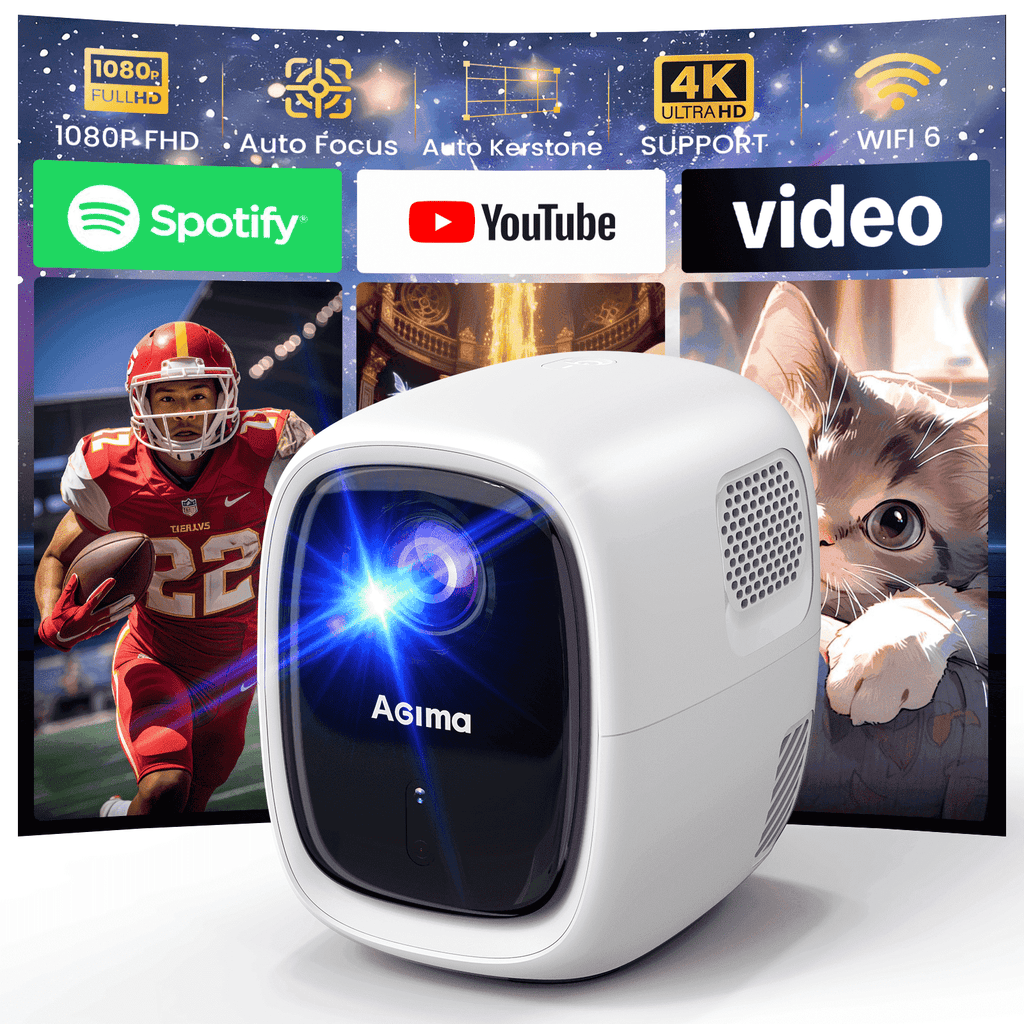 4K Projector with WiFi 6 and Bluetooth 5.4 Auto Screen Correction 1080p Native Res Built-in Apps & TV OS Stereo Speakers, White
