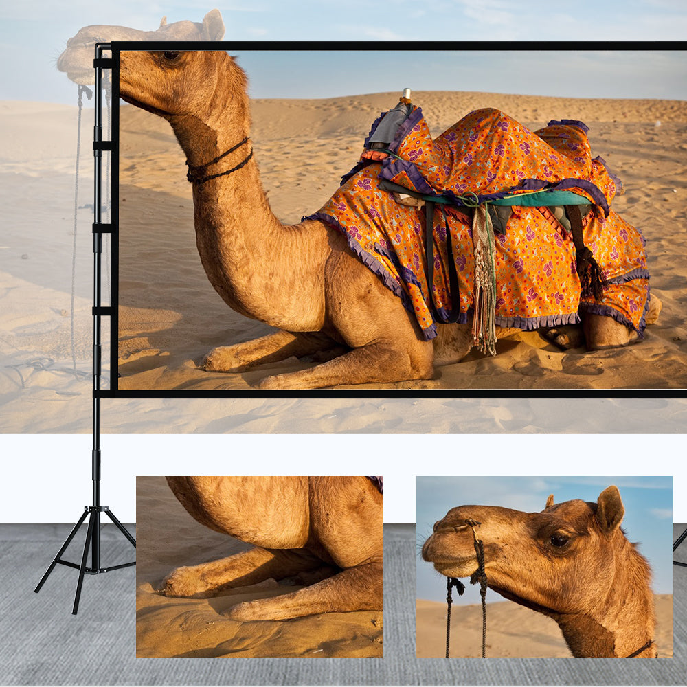 Projector Screen with Stand, WEIJIEMING 100 inch Foldable and Portable Projection Screen 16:9 4K HD Rear Front Wrinkle-Free Movie Screen with Carry Bag for Indoor Outdoor Home Theater Backyard Cinema