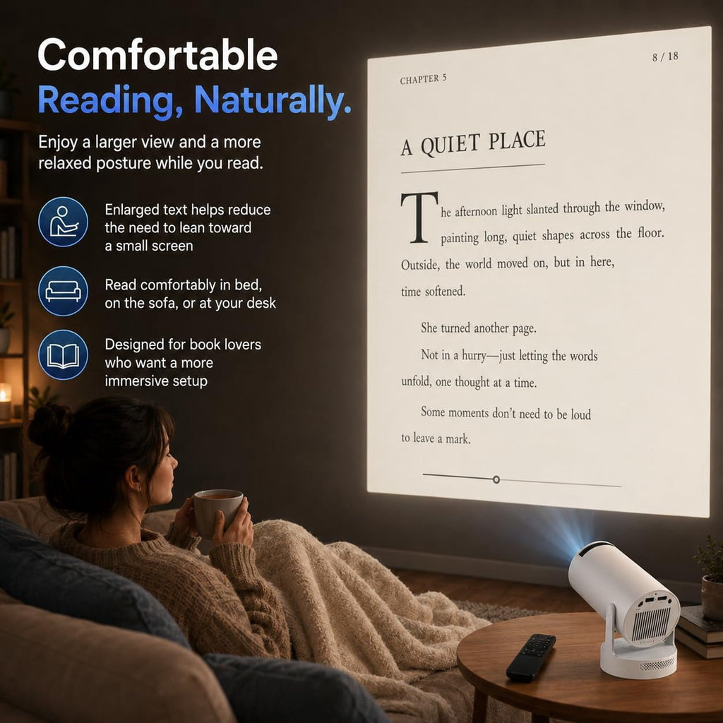 BookCast Projector, Book Cast Smart Projector, Immersive Wall-Sized Reading,Built-in Apps, 4K Support, 180° Rotating, Auto Keystone