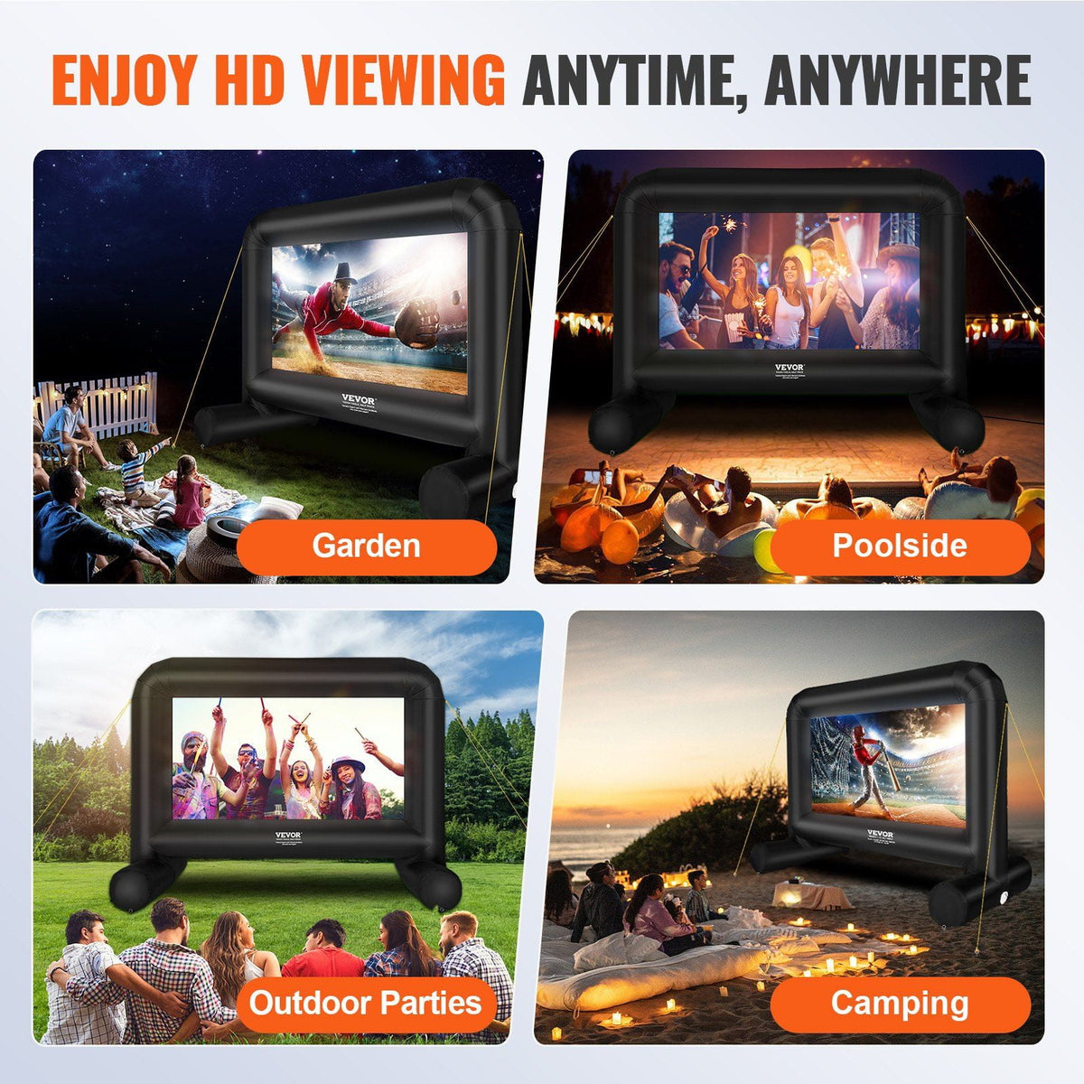 VEVOR Inflatable Movie Screen, 14 FT (168inch)Inflatable Projector Screen for Outside with Blower and Carrying Bag, Front/Rear Projection, Oxford Fabric Blow Up Screen