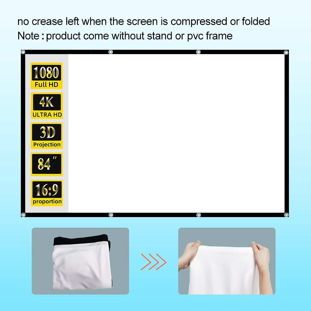 Projection Screen 72 inch GAINVANE 16:9 Projector Screen Portable Outdoor Indoor Wrinkle-Free 4K HD Wall-Mounted Backyard Movie Night Camping Office Presentation (159X90cm)