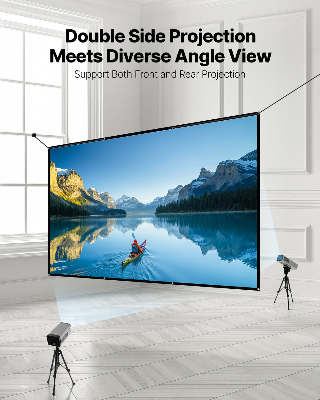 VEVOR Projector Screen, 120 inch 16:9 4K 1080 HD Projection Screen, Wall Mounted Projection Dispaly Projector with 8 Hooks and Double-Sided Tapes, Portable Moive Canvas for Family Home Office Theater