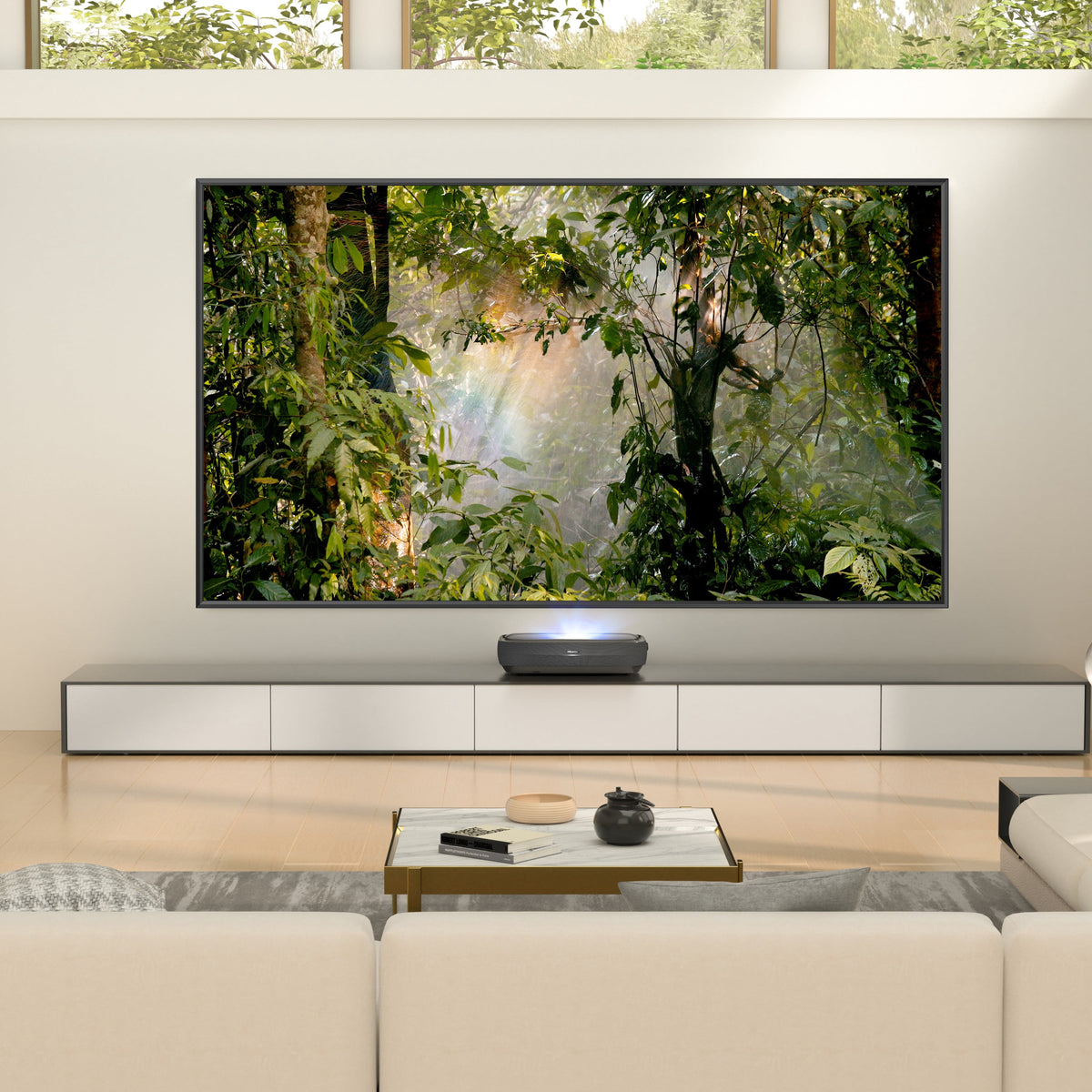 Hisense L9H TriChroma 4K Ultra Short Throw Laser TV Projector with 120" Ambient Light Rejecting Screen, Dolby Vision, Dolby Atmos, & Google TV