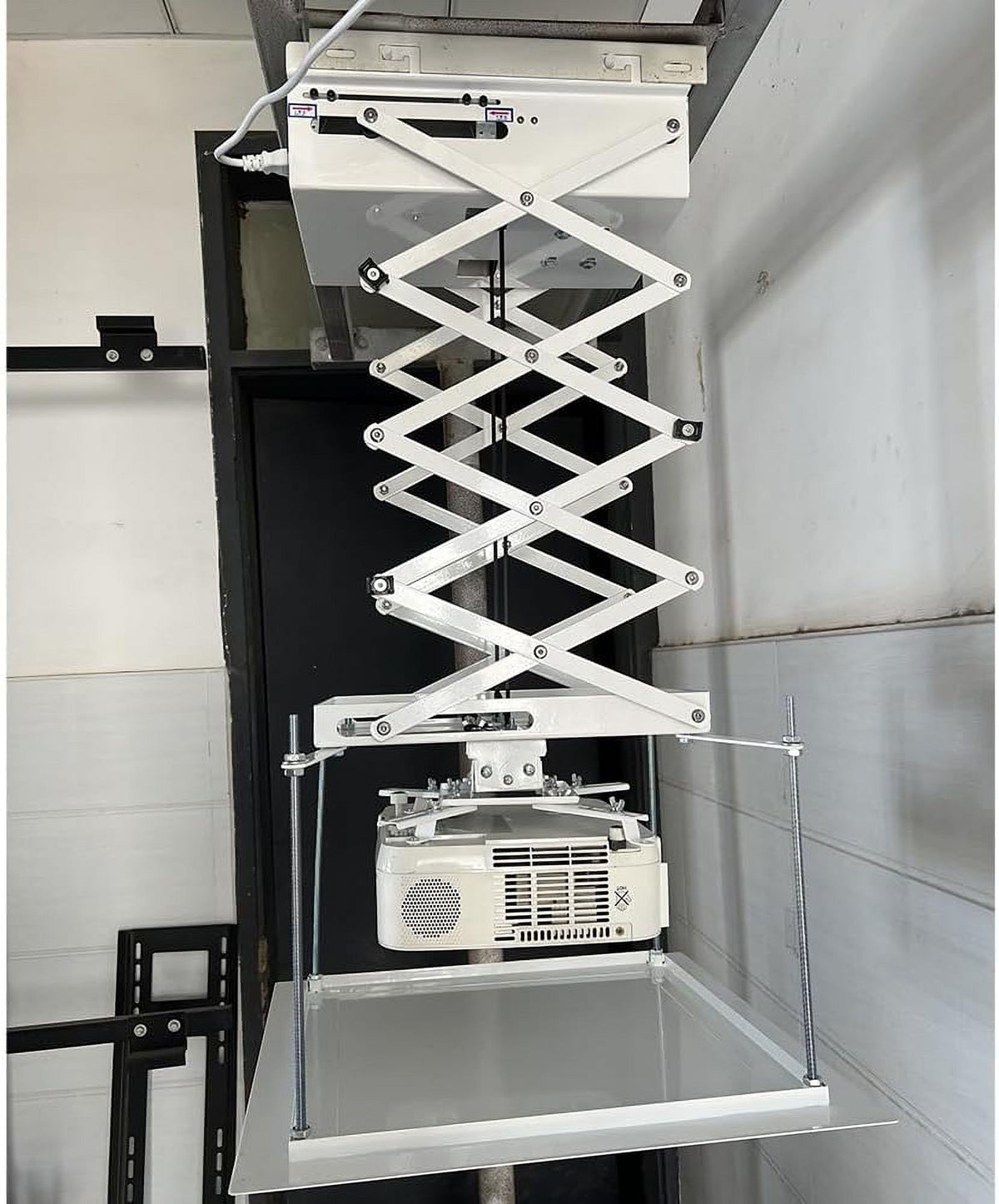 EQCOTWEA 59" Electric Lift Ceiling Projector Bracket Motorized Mount Hanger Lift with Remote Control