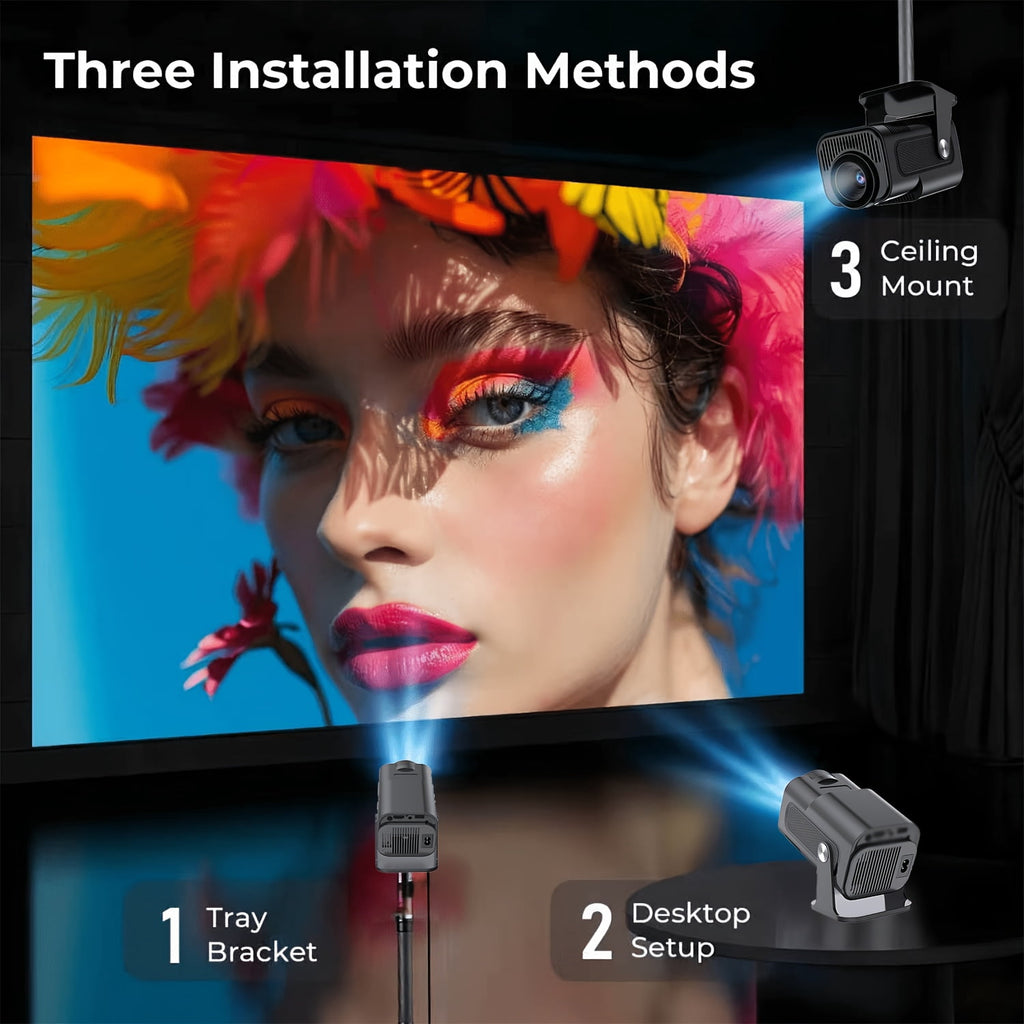 2026 New HD Smart Mini Projector, Native 1080P, Supports 4K, 180° Rotation, Remote Control, No Screen Needed, for Bedroom, Living Room, Office, Camping & Outdoor Entertainment