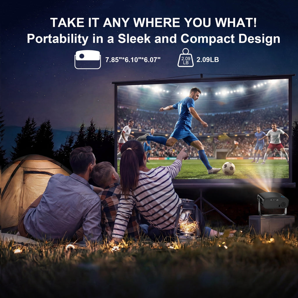 ORVANTI Smart Projector with 4K Support, 1080P Native, 150000 Lumens, Built-in Streaming Apps, Auto Focus & Keystone, Home Theater Projector, Outdoor Projector with 360° Stand