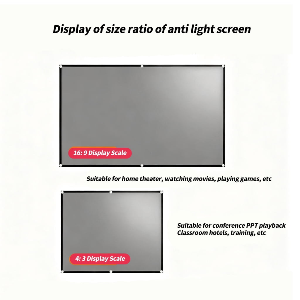 Metal Anti-Light Projector Screen Portable Foldable Frame, Indoor Outdoor Viewing Tools Needed