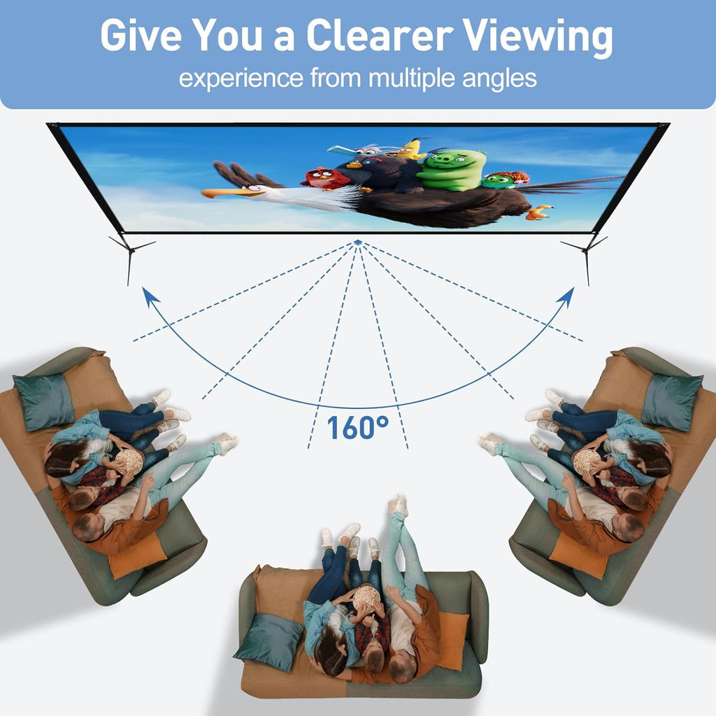 Outdoor Projector Screen with Stand, 100 inch 4K HD 16:9 Portable Movie Screen Wrinkle-Free Projection Screen with Carry Bag for Home Theater Movies Night