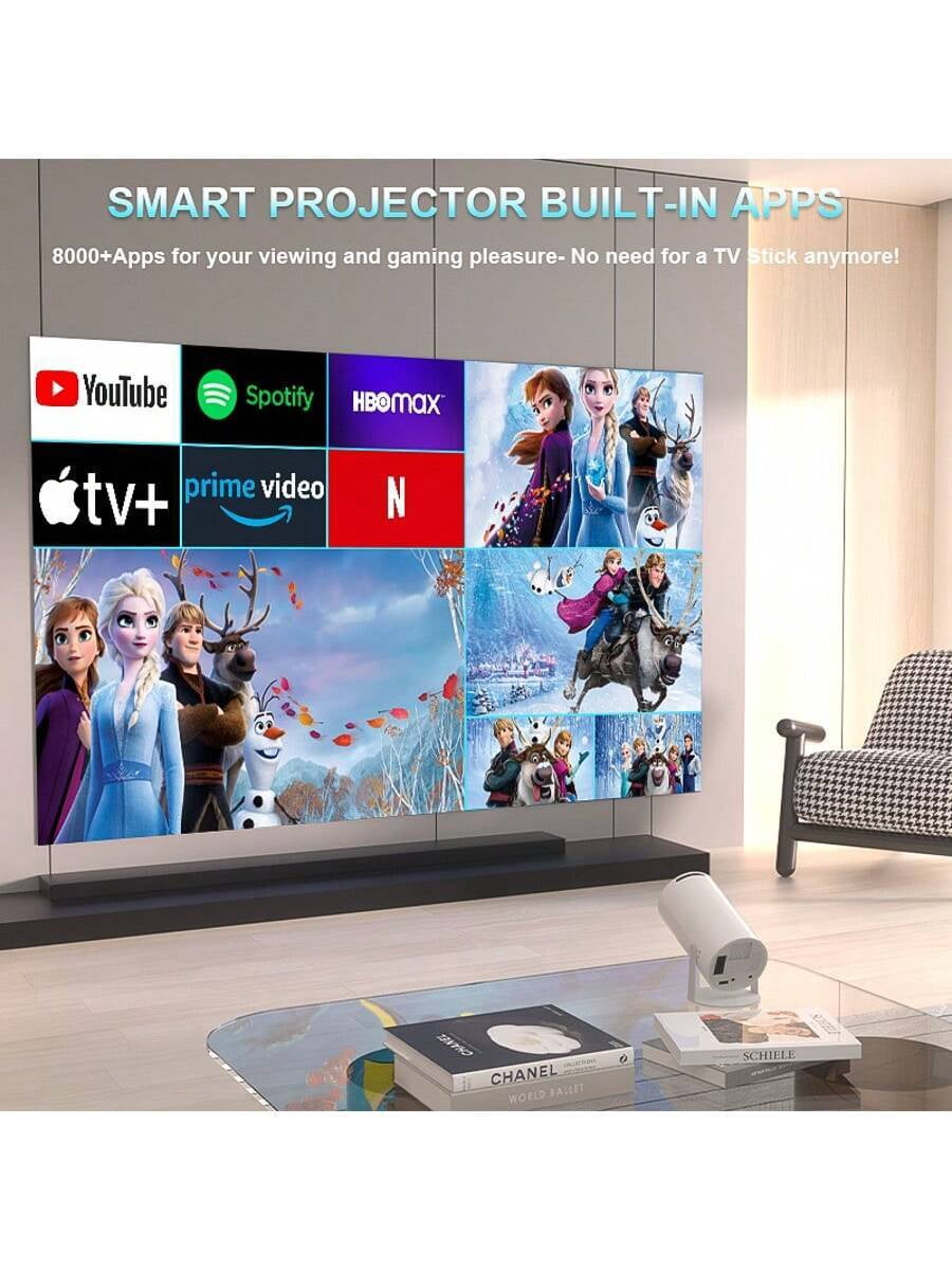 Smart Mini 4K Projector: Portable Home Theater with Auto Keystone, WiFi, Bluetooth & Apps for Bedroom & Outdoor Entertainment