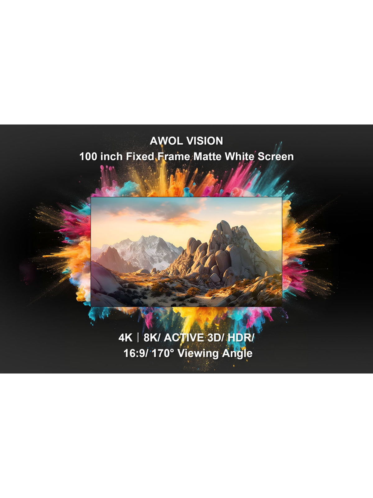 AWOL VISION 120" 16:9 Projector Screen, Fixed Frame Wall Mount Matte White Screen Compatible all type projectors MW-120