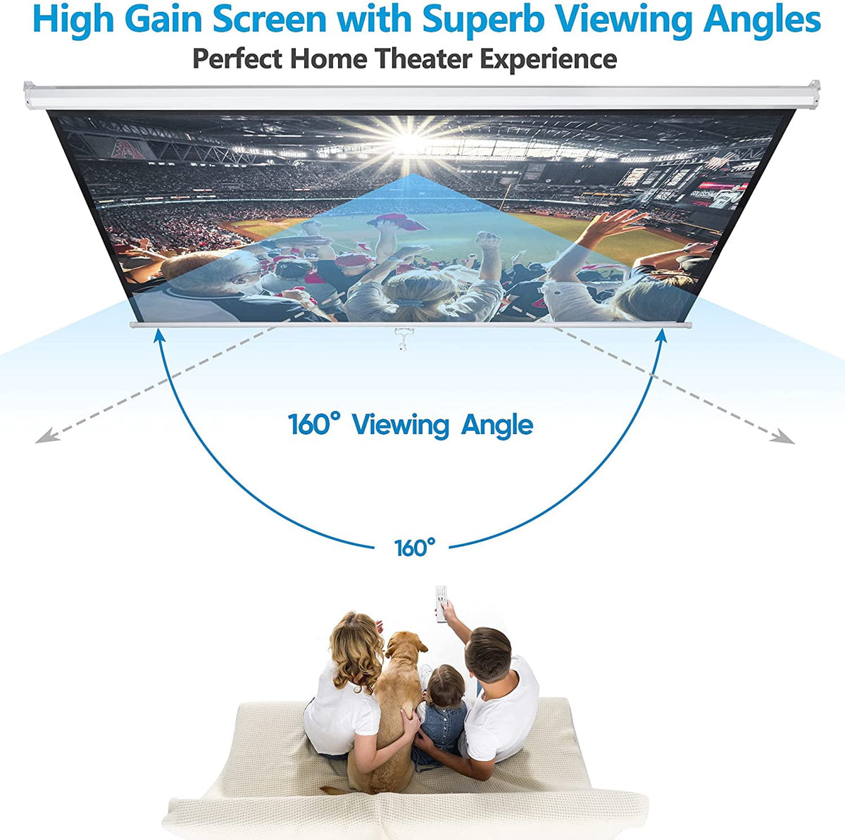 80'' 16:9 HD Projection Screen Foldable Anti-Crease Portable Projector Movie Screen Manual Pull Down for Home Theater Presentation Education Outdoor Indoor Public Display, Black