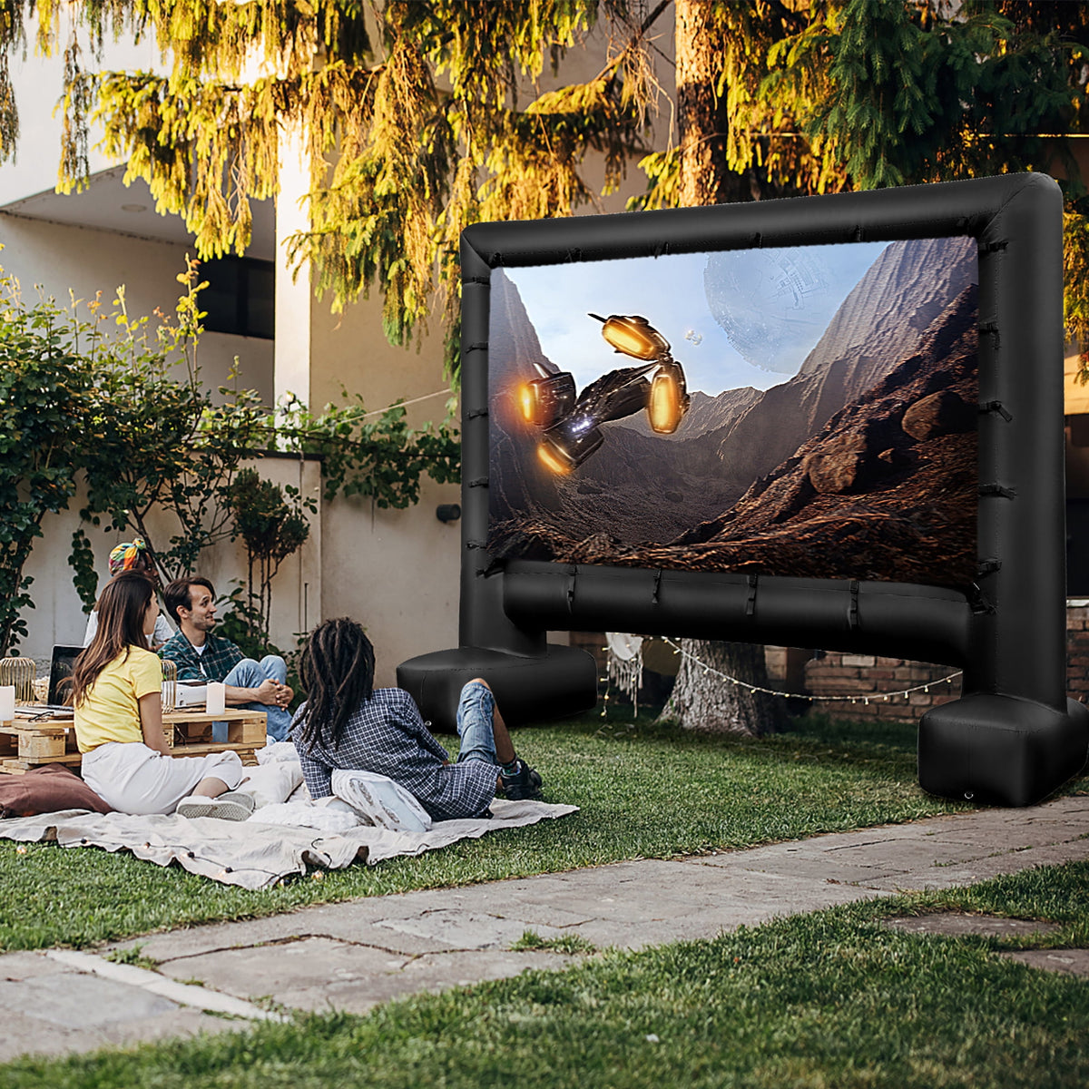 Gymax 16 Ft Inflatable Movie Screen Outdoor Projector Screen w/ Air Blower Carry Bag
