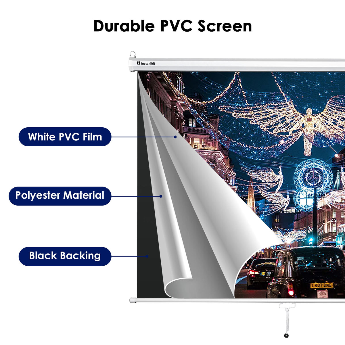 InstaHibit 92" Motorized Projection Screen with Remote Control 16:9 4K 3D HD Electric Projector Screen Wall Mounted Indoor Outdoor Movie Night