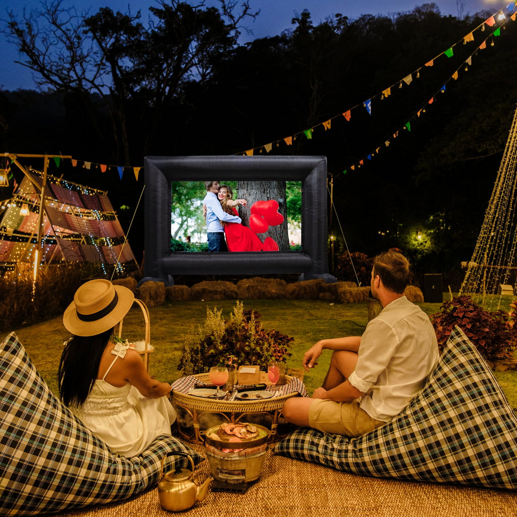 14 Feet Inflatable Projector Screen Outside Blow Up Movie Screen- Includes Inflation Fan, Tie-Downs and Storage Bag- Great for Outdoor Party Backyard Pool Fun