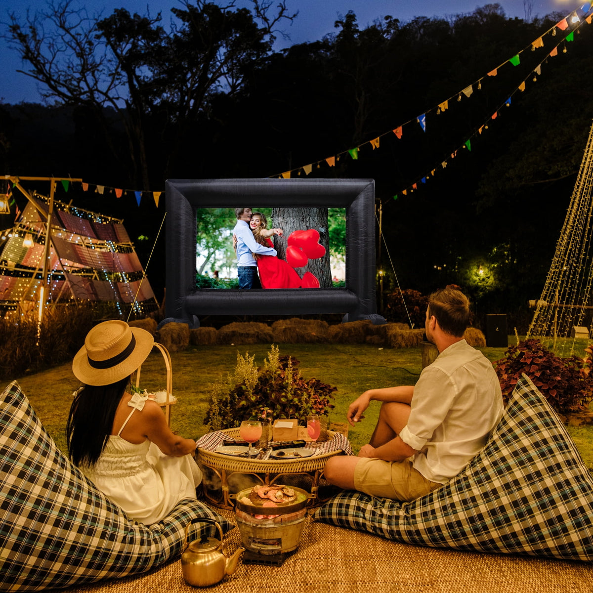 14 Feet Inflatable Projector Screen Outside Blow Up Movie Screen- Includes Inflation Fan, Tie-Downs and Storage Bag- Great for Outdoor Party Backyard Pool Fun