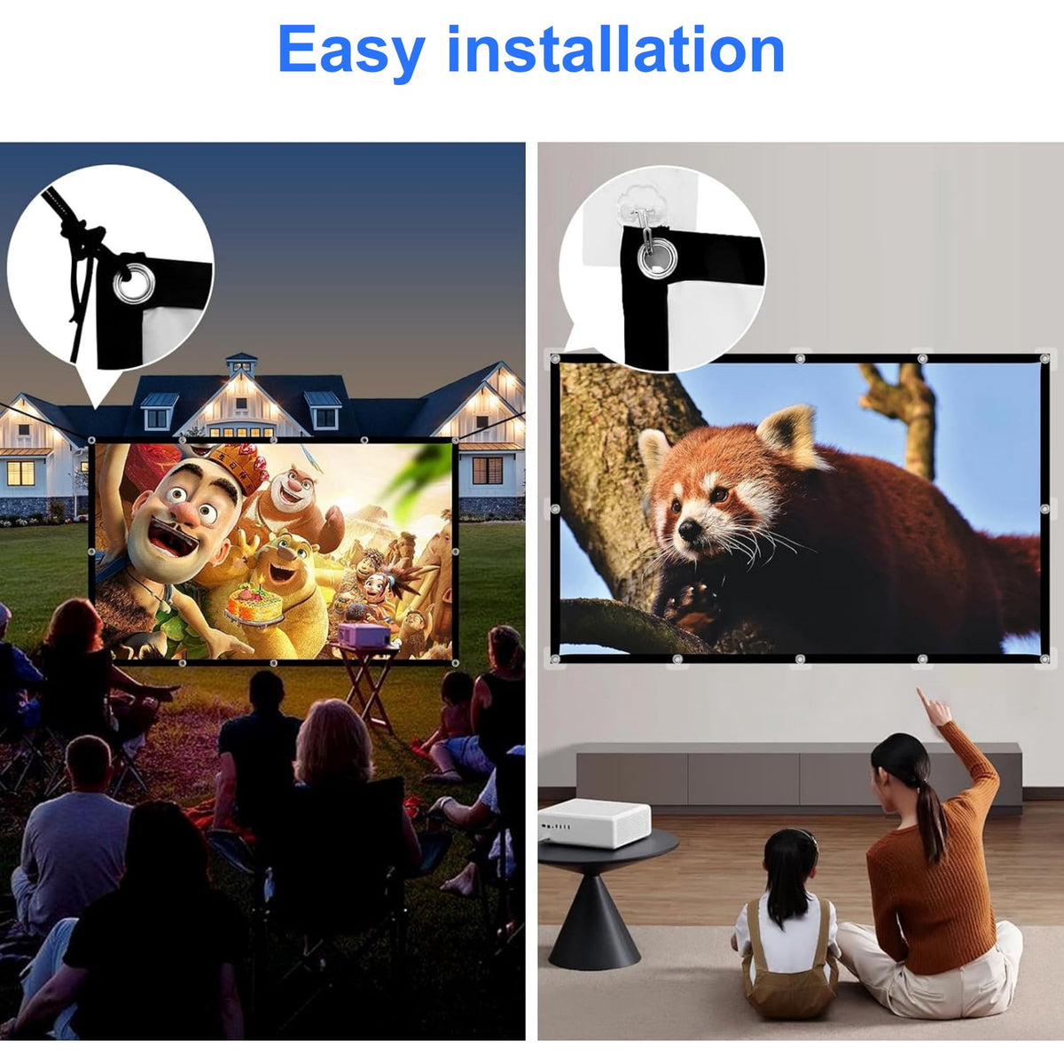 BDQ Projector Screen 100-Inch, 16:9, Front & Rear Projection, Portable Wrinkle-Free.