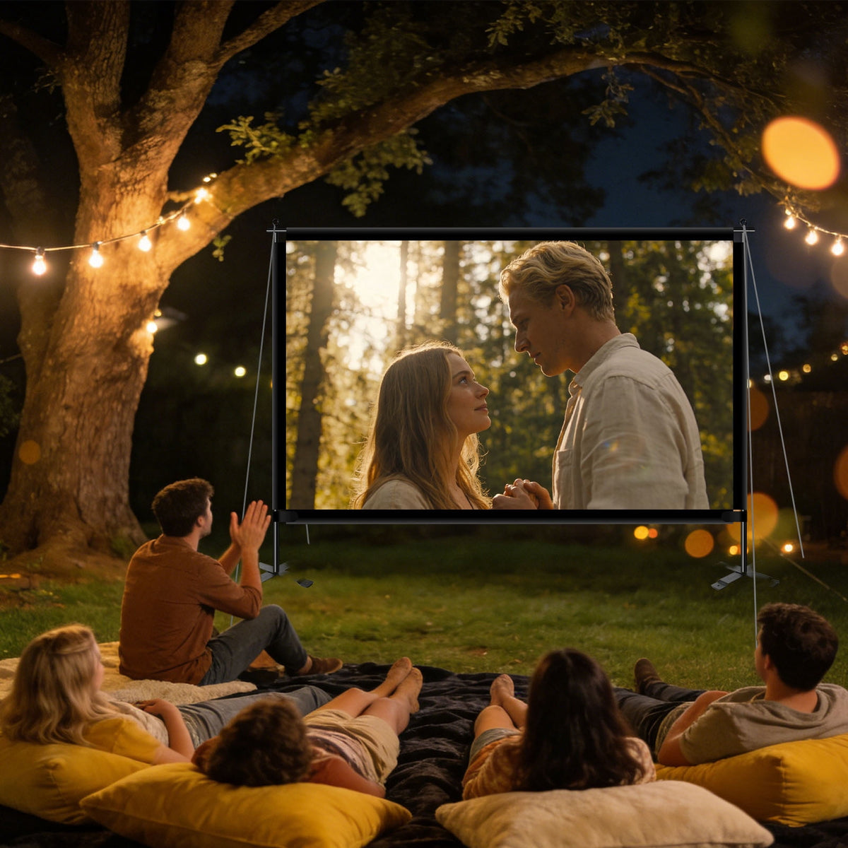 120inch Outdoor Projector Screen with Stand, 16:9 4K HD Portable Projector Screen with Carry Bag, Indoor Movie Projection Screen for Backyard, Camping, Home Theater