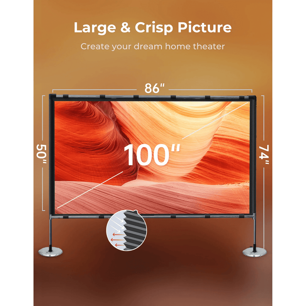 VANKYO Projector Screen with Stand, 100-inch Portable Indoor Outdoor Projector Screen, Wrinkle-Free 16:9 HD 4K Tripod Projector Screen, Adjustable Height, 160° Viewing Angle