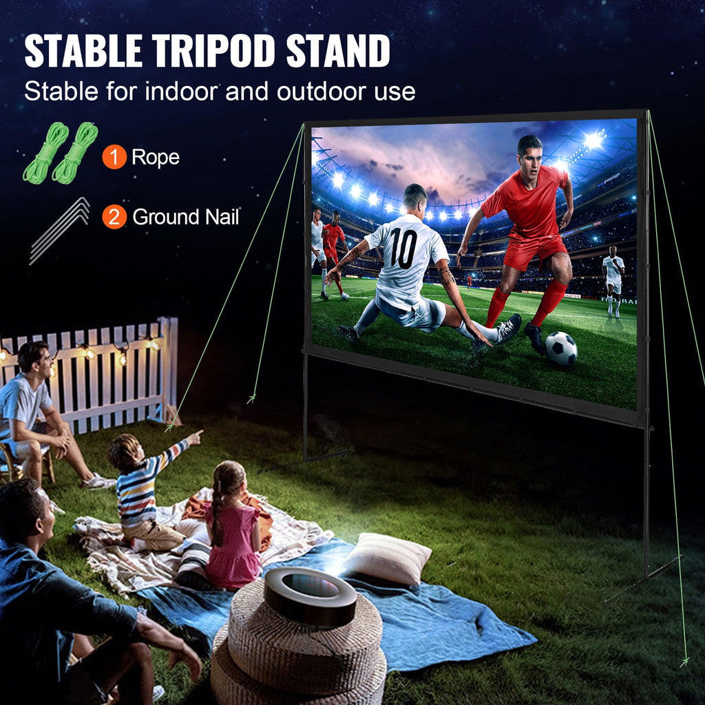 VEVOR Projector Screen with Stand,100 inch 16:9 4K 1080 HD Outdoor Movie Screen with Stand,Wrinkle-Free Projection Screen with Bar Feet and Carry Bag,for Home Theater Cinema Backyard Movie Night