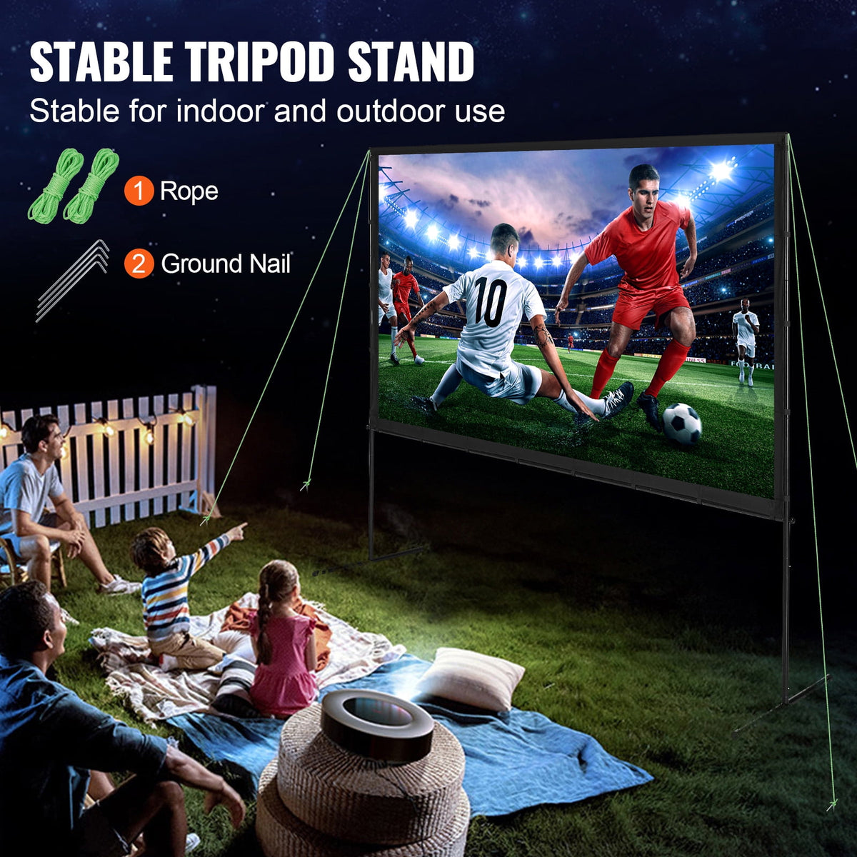 VEVOR Projector Screen with Stand,100 inch 16:9 4K 1080 HD Outdoor Movie Screen with Stand,Wrinkle-Free Projection Screen with Bar Feet and Carry Bag,for Home Theater Cinema Backyard Movie Night