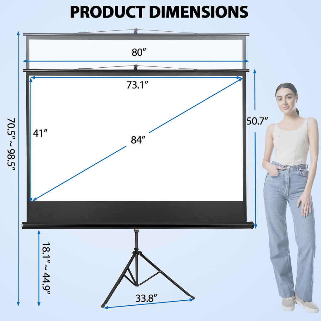 HomGarden Projector Screen with Tripod Stand, 84-in 16:9 HD Screen for Infoor Outdoor Home Theater Office, Black
