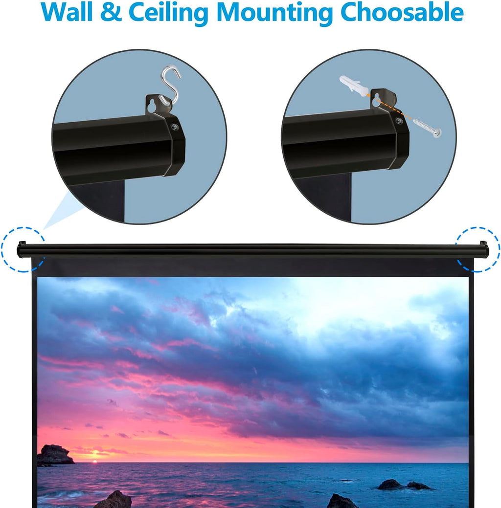 80'' 16:9 HD Projection Screen Foldable Anti-Crease Portable Projector Movie Screen Manual Pull Down for Home Theater Presentation Education Outdoor Indoor Public Display, Black
