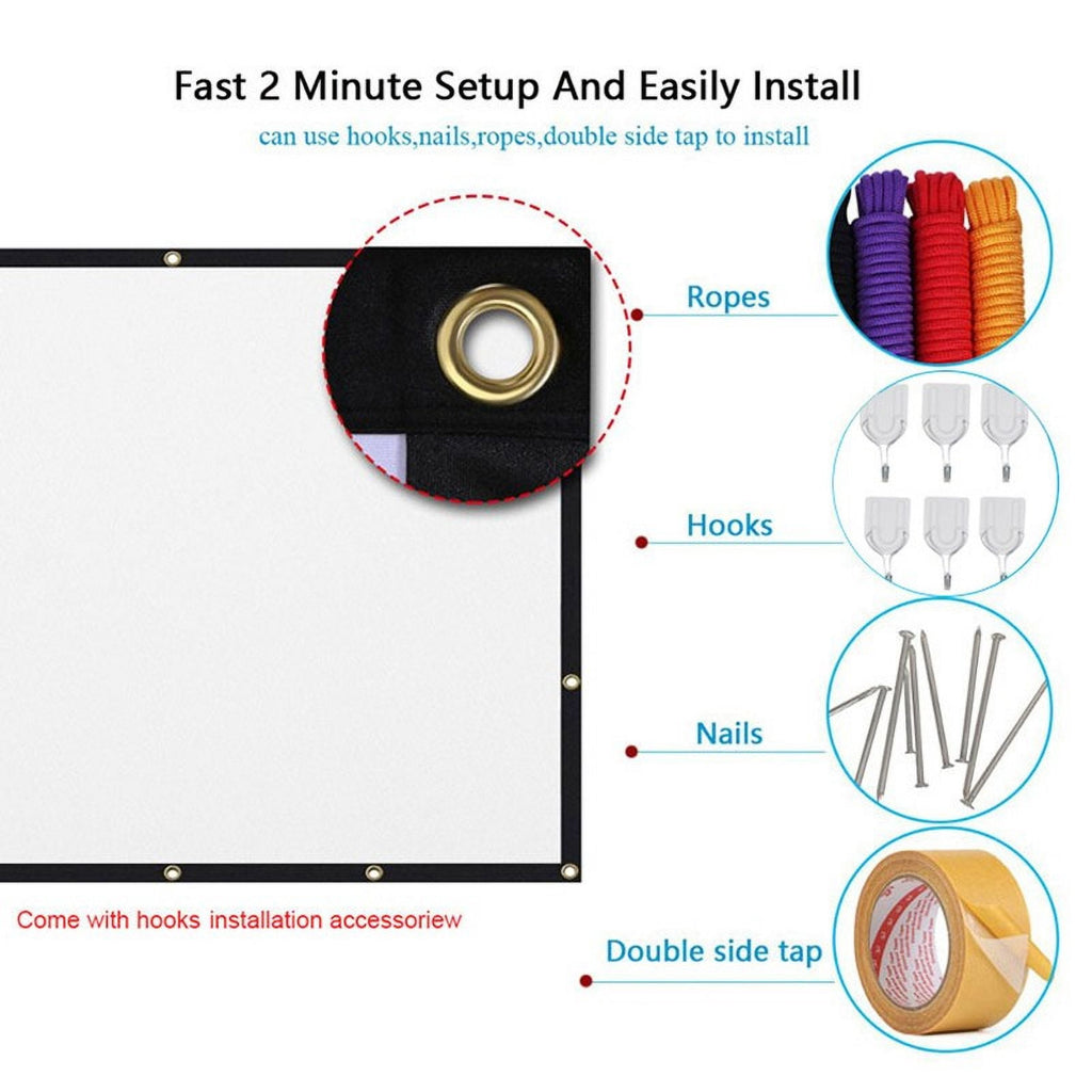 Portable 100/120/150 Inch Anti-Crease Projector Screen for Home & Outdoor Use 100 Inches