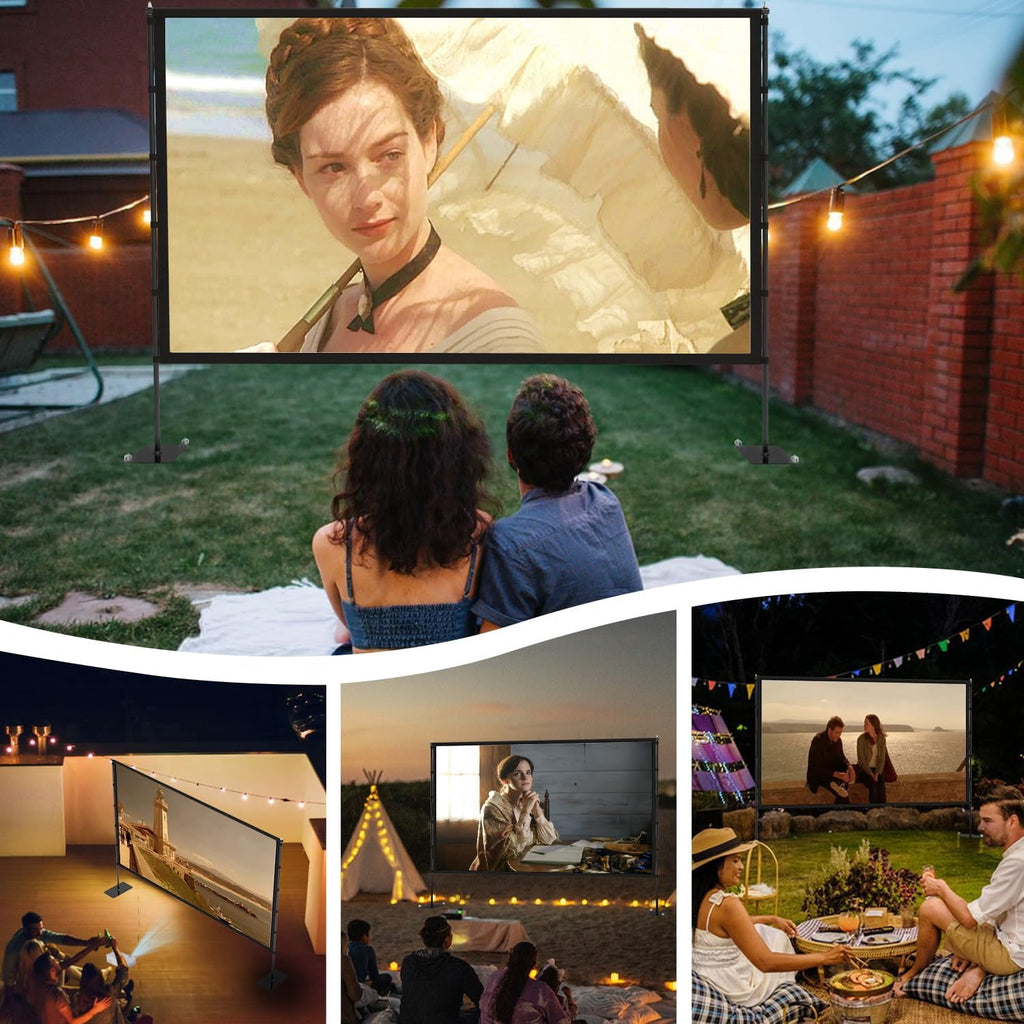 Projector Screen with Stand - 100 Inch Outdoor Projector Screen Portable Projector Screens 16:9 4K HD Outdoor Movie Screen with Carry Bag Can Enjoy Home Theater Projection Screen