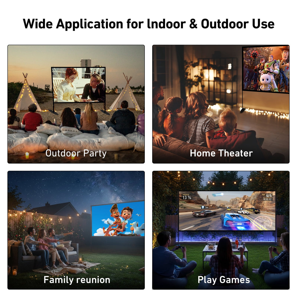 150 Inch Projector Screen 4K Ultra HD Wrinkle-Free Projection Screen with 160° Wide Viewing Angle, Perfect for Ball Games, Sports Matches, TV Shows, Movies & Indoor