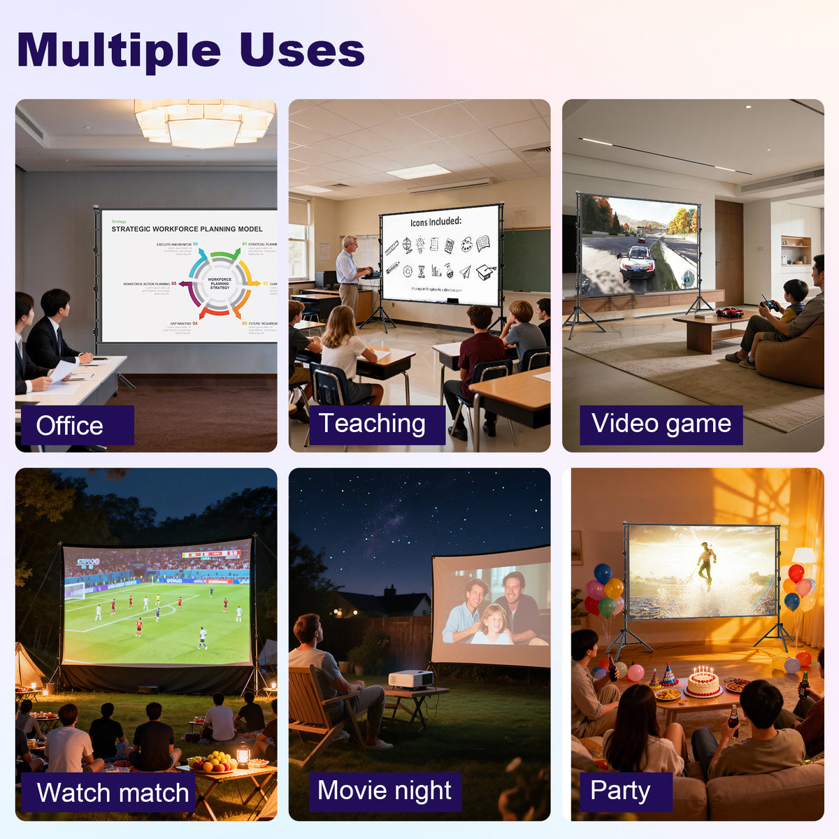 Florascent 150" Projector Screen with Stand, 16:9 4K HD Portable Outdoor Projector Movie Screen for Home Backyard Theater
