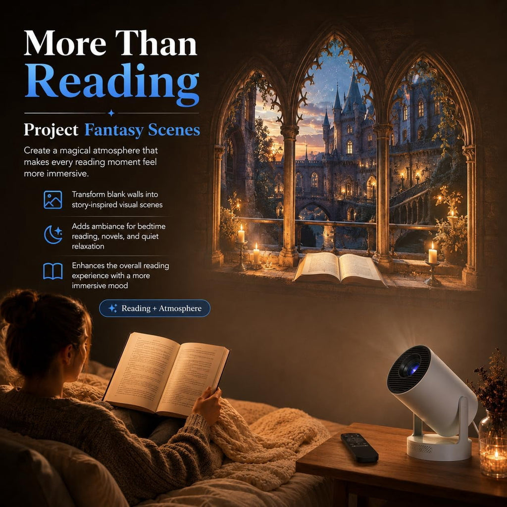 BookCast Projector, Book Cast Smart Projector, Immersive Wall-Sized Reading,Built-in Apps, 4K Support, 180° Rotating, Auto Keystone