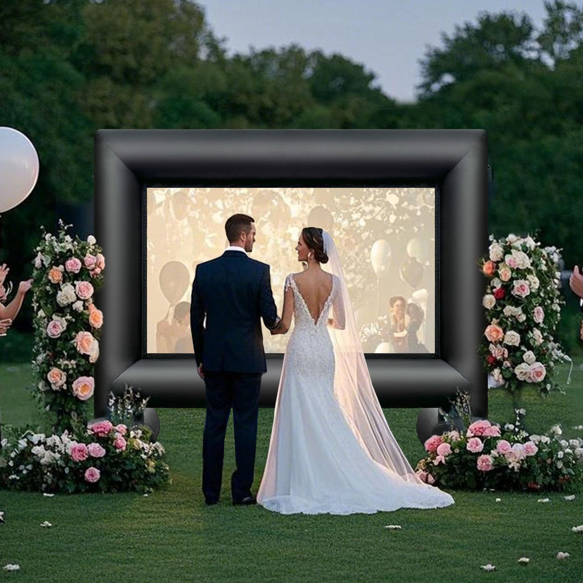 12FT Outdoor Inflatable Movie Projector Screen with Built-in Fan, Front & Rear Projection