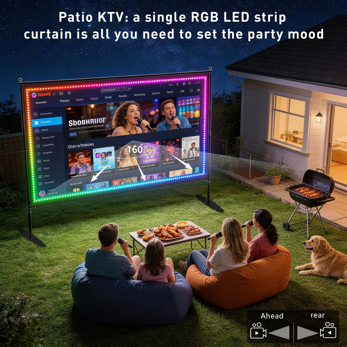 150 Inch Projector Screen with LED Strip & Smart LED Lights 4K Ultra HD Wrinkle-Free Projection Screen with 160° Wide Viewing Angle, Perfect for Ball Games, Sports Matches, TV Shows, Movies & Indoor