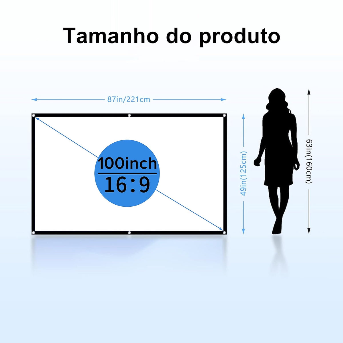 Salange Wall Mount 100" Movie Indoor/Outdoor Foldable Anti-Crease Projector Screen,Home Movie Screen Polyester Fibre,White