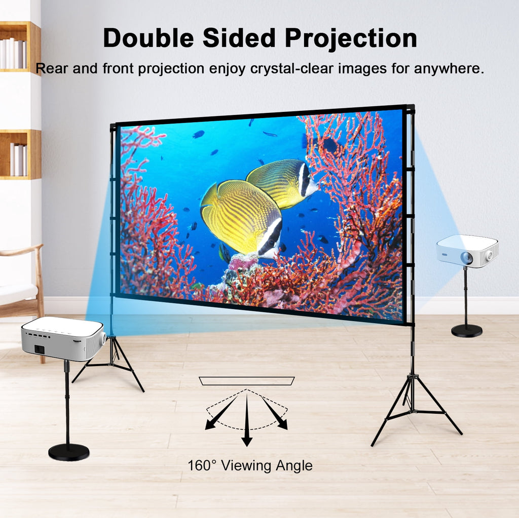 Florascent Projector Screen with Stand,120 inch 16:9 4K HD Portable Projector Movie Screen for Home Theater Outdoor Indoor