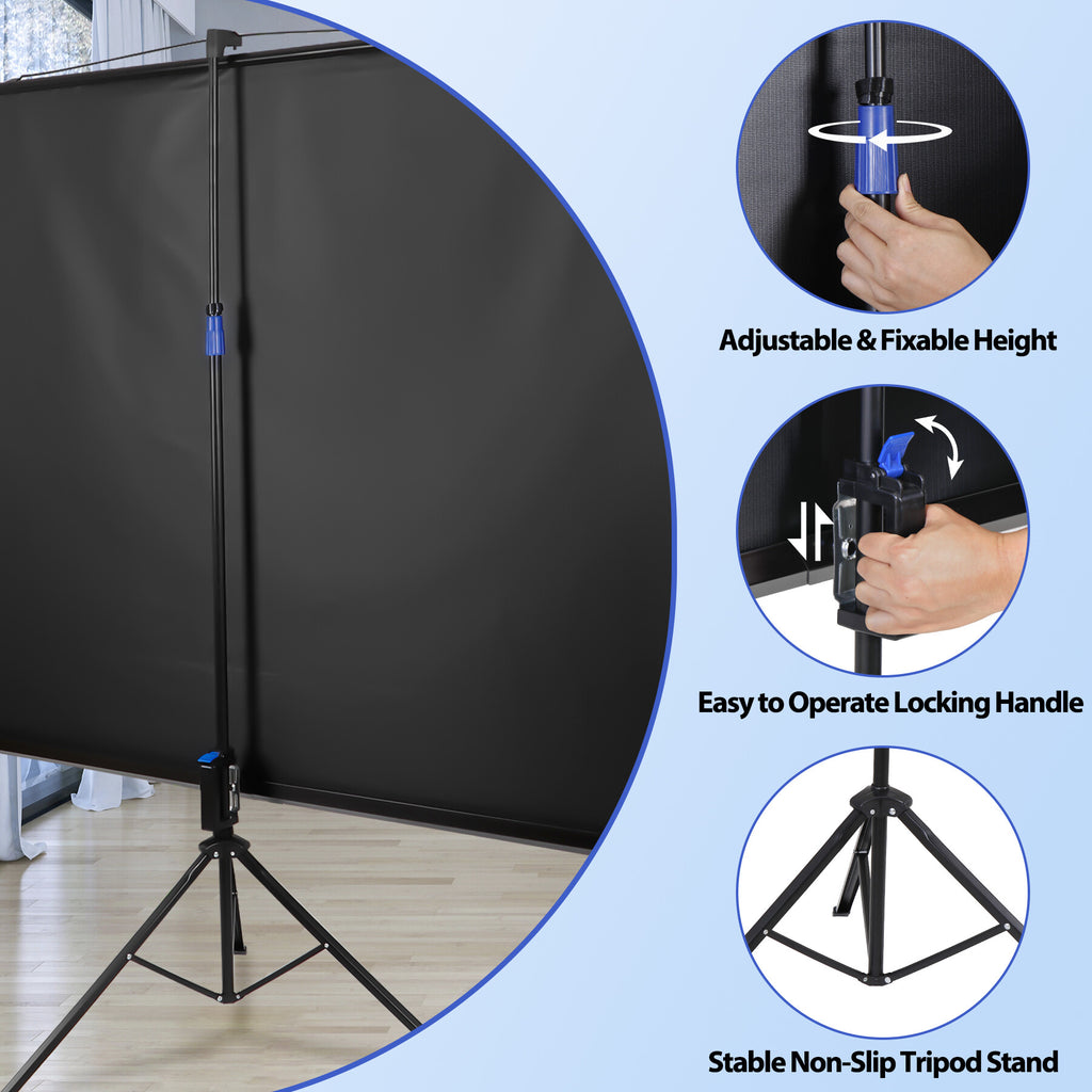 HomGarden Projector Screen with Tripod Stand, 84-in 16:9 HD Screen for Infoor Outdoor Home Theater Office, Black