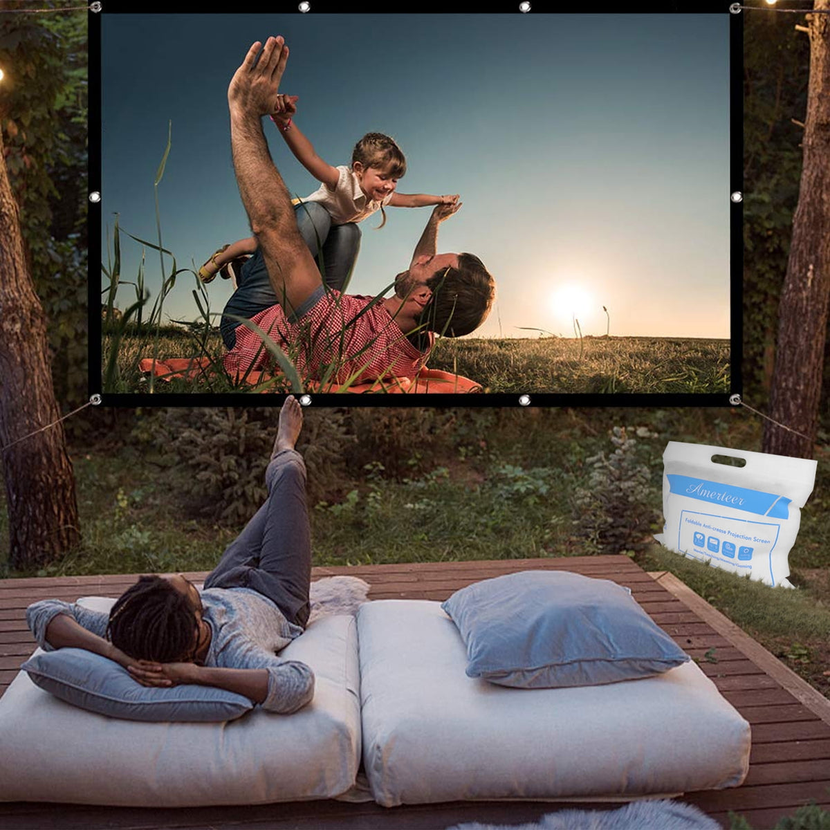 72 inch Projector Screen Portable 16:9 4K HD Outdoor Indoor Projector Movies Screen Foldable Anti-Crease Double Sided Projection Screen for Home Theater Support Front and Rear Projection