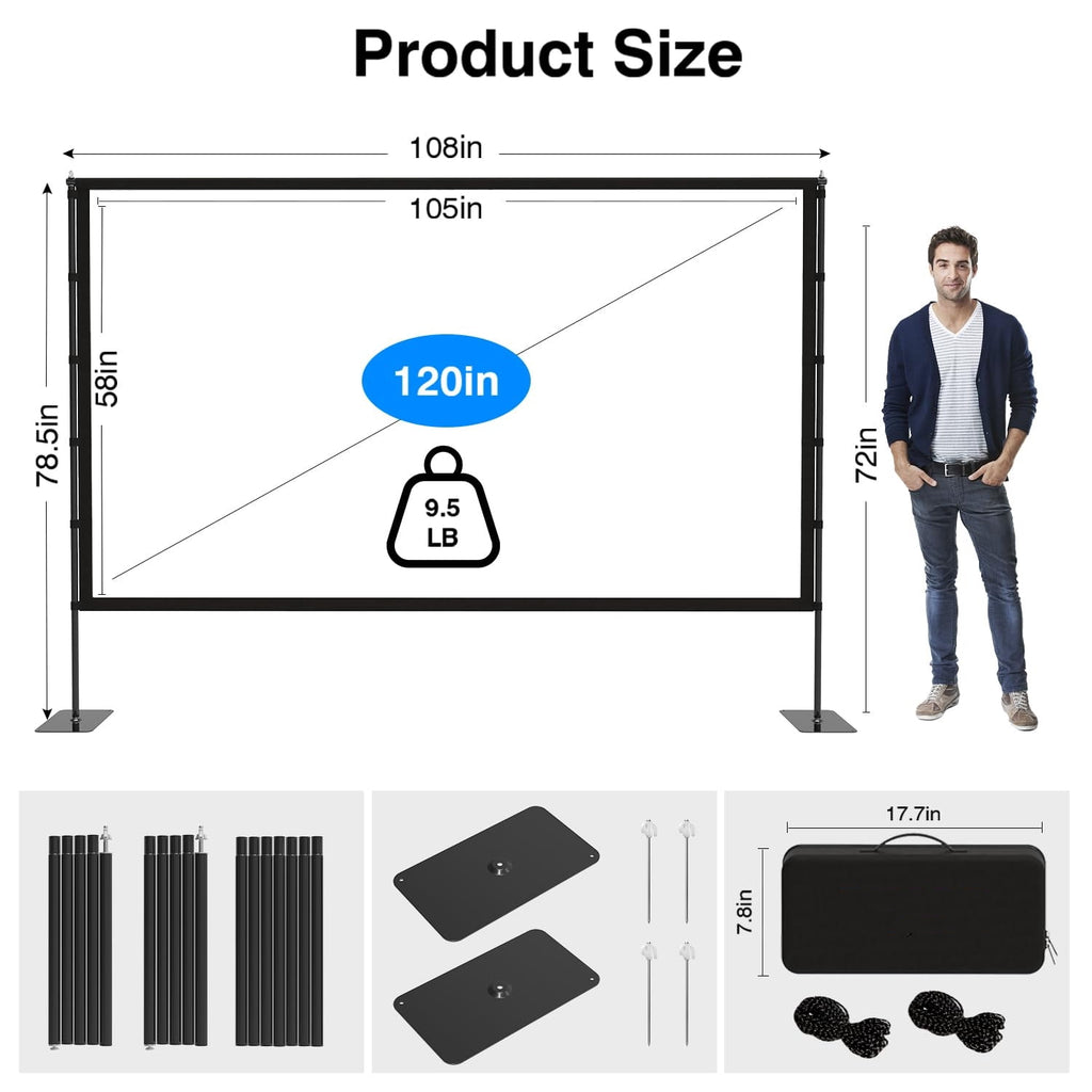 Projector Screen with Stand - 100 Inch Outdoor Projector Screen Portable Projector Screens 16:9 4K HD Outdoor Movie Screen with Carry Bag Can Enjoy Home Theater Projection Screen
