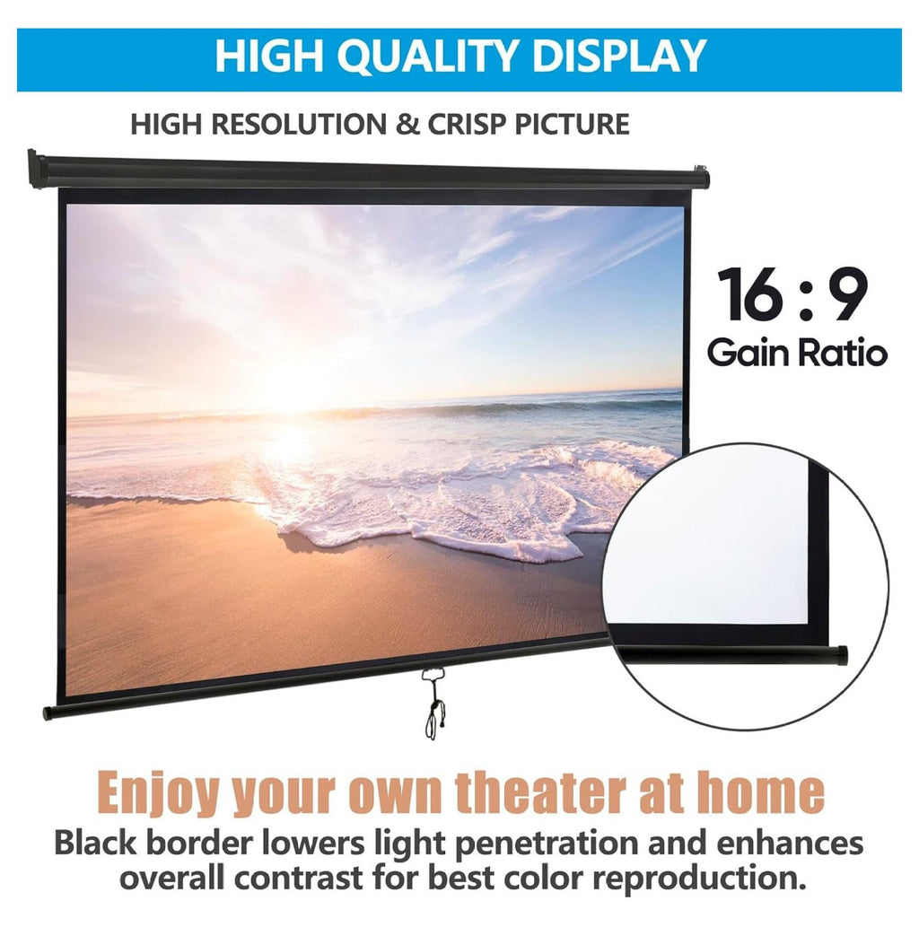 SONGMY 100 Inch Outdoor Projector Screen 16:9 - HD Pull Down Projection Screen, Portable Folding Home Theater Movie Screen for Indoor Outdoor Use