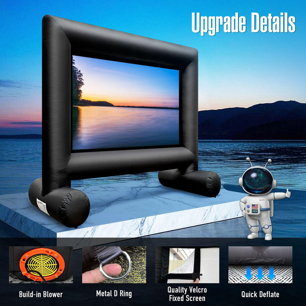 12FT Outdoor Inflatable Movie Projector Screen with Built-in Fan, Front & Rear Projection