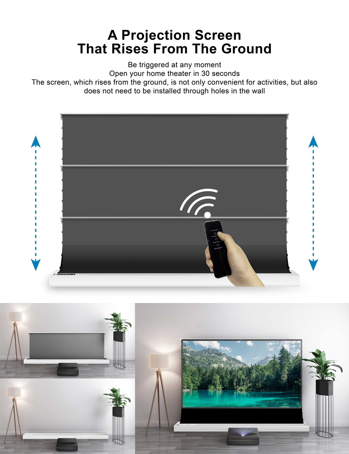 S PRO Electric Tension Floor Screen With UST ALR(Ultra Short Throw Ambient Light Rejecting)Material 【Only Suitable For UST Laser Projector And Settle On Table/Floor】