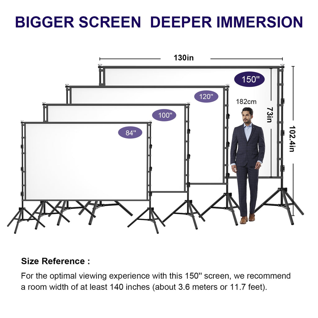Florascent 150" Projector Screen with Stand, 16:9 4K HD Portable Outdoor Projector Movie Screen for Home Backyard Theater
