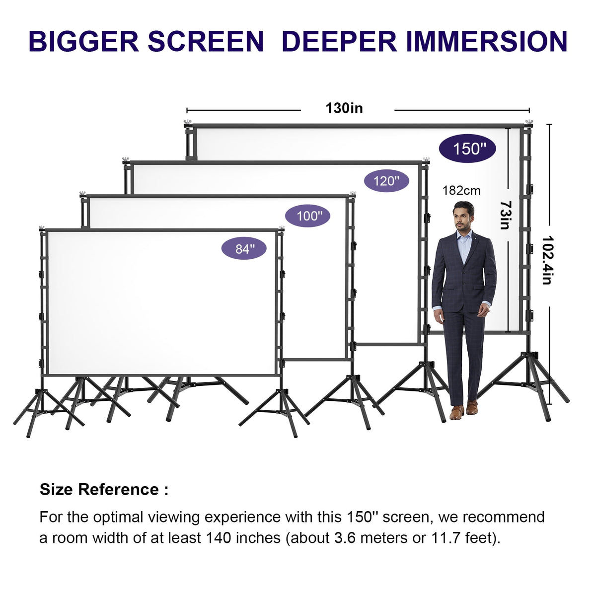 Florascent 150" Projector Screen with Stand, 16:9 4K HD Portable Outdoor Projector Movie Screen for Home Backyard Theater
