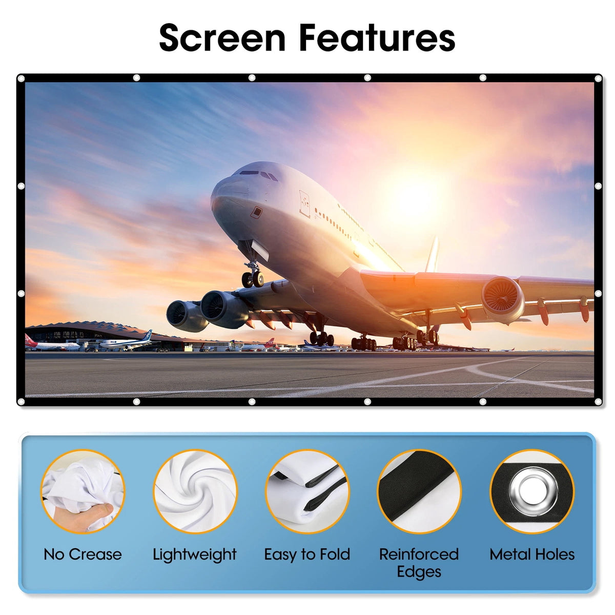 Izrizr 120 inch Projector Screen 16:9, 4K HD Indoor Outdoor Wall Mount Foldable Portable Movie Screens, Anti-Crease Projection Screen for Home Theater