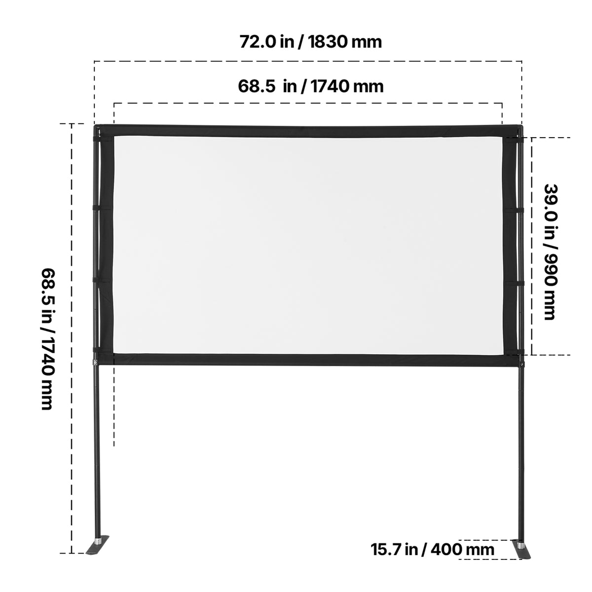VEVOR Projector Screen with Stand, 80 Inch 160° Wide Angle Indoor Outdoor Projection Screen, 16:9 4K HD Wrinkleless Portable Dual-Stand Screens with Carry Bag, for Movie Home Theater Presentation