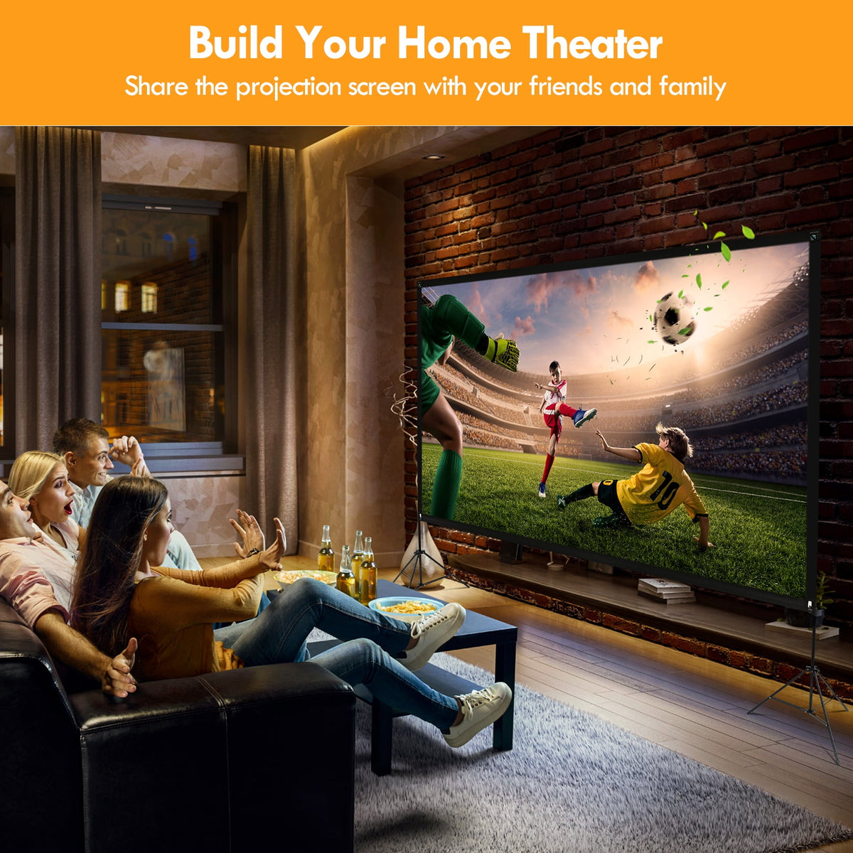 Outdoor Projector Screen with Stand, 100 inch 4K HD 16:9 Portable Movie Screen Wrinkle-Free Projection Screen with Carry Bag for Home Theater Movies Night